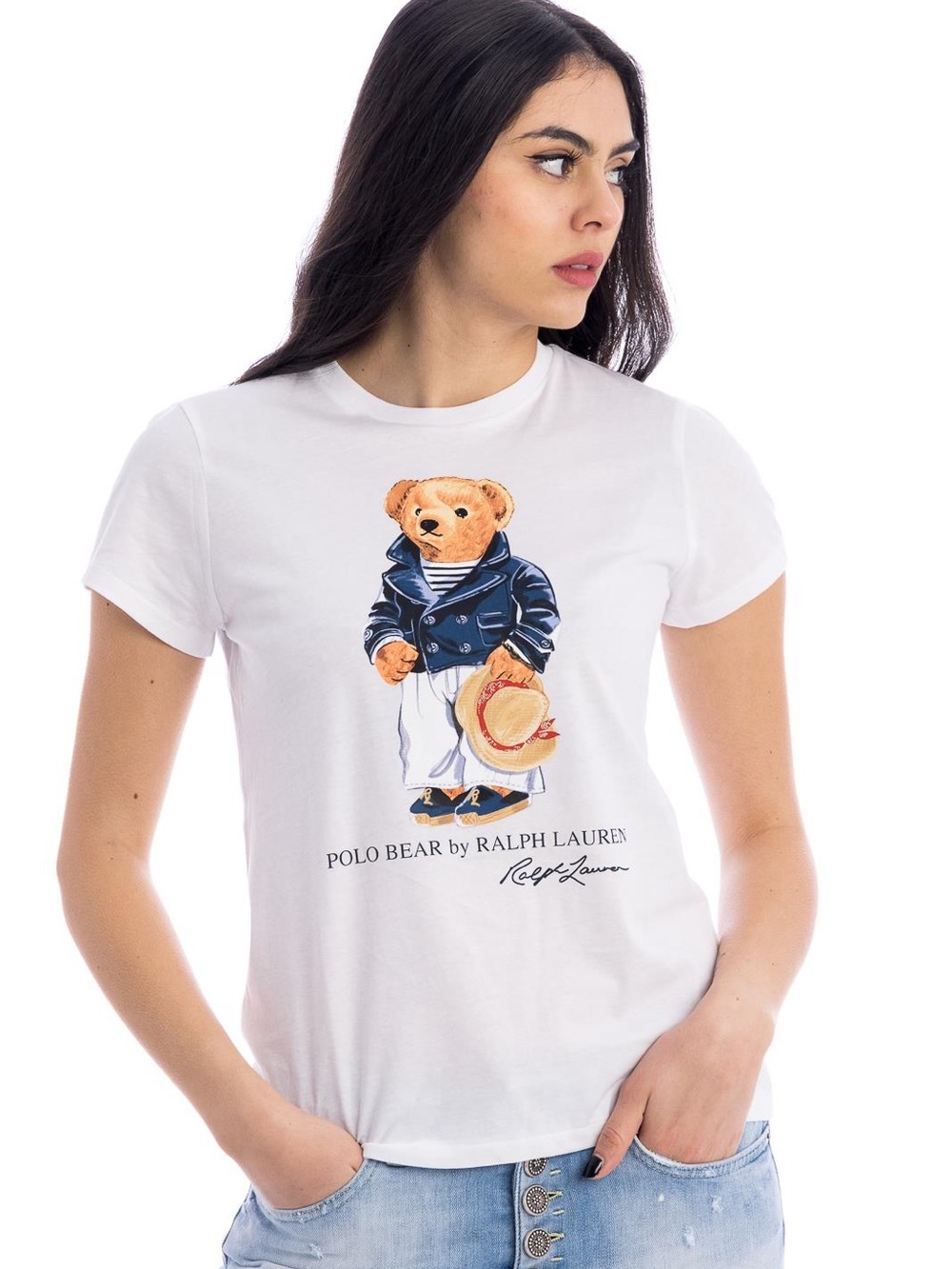 Ralph Lauren White Tee with Nautical Polo Bear Graphic - Limited Edition